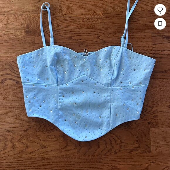 Superdown Janet Corset Top Light Blue small Tank Cami Satin Crystal Bustier Zip - Picture 2 of 4